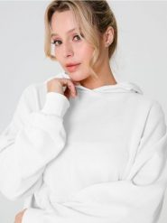 Bluza hoodie z kieszenią - kremowy. Białe bluzy damskie Sinsay, l, bez wzorów, z dzianiny, bez kaptura. W wyprzedaży za 22.99 zł.