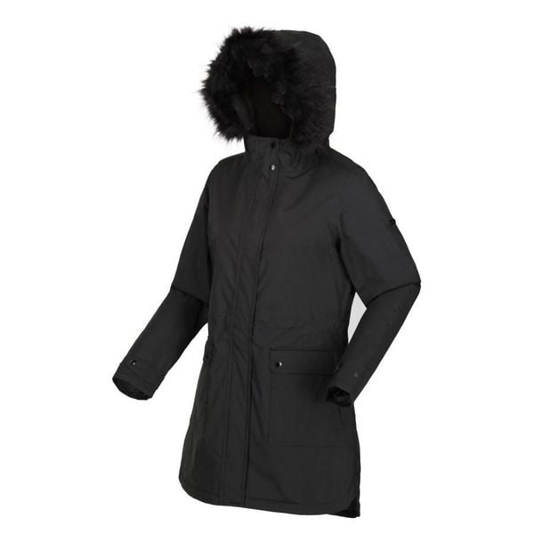 Parka damska z kapturem Regatta Sabinka. Czarne parki damskie Regatta, na zimę, bez wzorów, z futra, biznesowe, z kapturem. Za 348.00 zł.