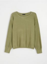 Jednolity sweter z domieszką wiskozy - zielony. Zielone swetry damskie Sinsay, l, bez wzorów, z wiskozy, bez kołnierzyka, bez ramiączek, bez kaptura. Za 45.99 zł.