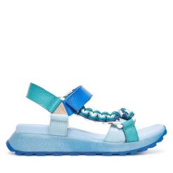 Sandały Hispanitas. Niebieskie sandały damskie Hispanitas, bez wzorów, bez obcasa, na płaskiej podeszwie, bez zapięcia. Za 579.99 zł.