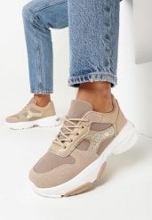 Ciemnobeżowe Sneakersy na Grubej Podeszwie Angusta. Brązowe obuwie sportowe damskie Born2be, bez wzorów. Za 109.99 zł.