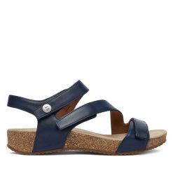 Sandały Josef Seibel. Niebieskie sandały damskie Josef Seibel, bez wzorów, bez obcasa, na płaskiej podeszwie, bez zapięcia. Za 399.99 zł.