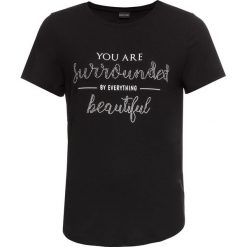 Shirt z dżerseju z nadrukiem bonprix czarny. Bluzki damskie marki bonprix. Za 34.99 zł.