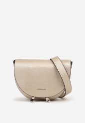 Złota Torebka w Półokrągłym Kształcie Tanalinea. Żółte torby na ramię damskie Renee, bez wzorów, z jeansu, eleganckie, bez dodatków. Za 129.99 zł.