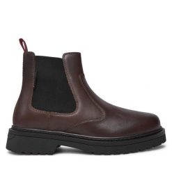 Sztyblety Tommy Jeans. Brązowe botki męskie Tommy Jeans, bez wzorów, z jeansu, bez zapięcia. Za 559.99 zł.