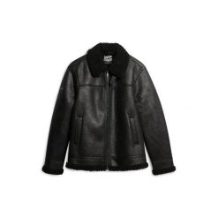 Kurtka aviatora z sztucznej owczej skóry Superdry. Czarne kurtki męskie Superdry., l, bez wzorów, ze skóry, eleganckie, bez kaptura. Za 820.25 zł.