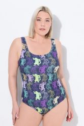 Damskie Kostium kąpielowy tygrysi wzór bez miękkich miseczek okrągły dekolt. Niebieskie kostiumy jednoczęściowe damskie Ulla Popken, plus size, bez wzorów, z elastanu, sportowe, plus size, do pływania. Za 159.99 zł.