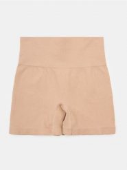 Prążkowane szorty modelujące z wysokim stanem - beżowy. Brązowe szorty damskie Sinsay, l, bez wzorów, prążkowane, z podwyższonym stanem. Za 19.99 zł.