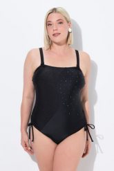 Damski Strój kąpielowy uniwersalny miękkie miseczki odpinane ramiączka. Czarne kostiumy jednoczęściowe damskie Ulla Popken, plus size, bez wzorów, z elastanu, plus size, do pływania. Za 211.99 zł.