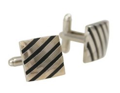 Kwadratowe Eleganckie Spinki do Mankietów w Czarne Ukośne Paski -Chattier- Srebrne, Męskie. Szare paski damskie Chattier, bez wzorów, eleganckie. Za 45.00 zł.