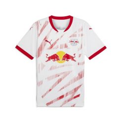 Męska koszulka domowa RB Leipzig 24/25 PUMA White For All Time Red. Białe koszulki sportowe męskie Puma, m, bez wzorów, bez kołnierzyka, bez ramiączek, do piłki nożnej. W wyprzedaży za 278.70 zł.