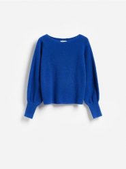 Sweter z dodatkiem wełny - niebieski. Niebieskie swetry damskie Reserved, l, bez wzorów, z dzianiny, bez kołnierzyka, bez ramiączek, bez kaptura. Za 129.99 zł.