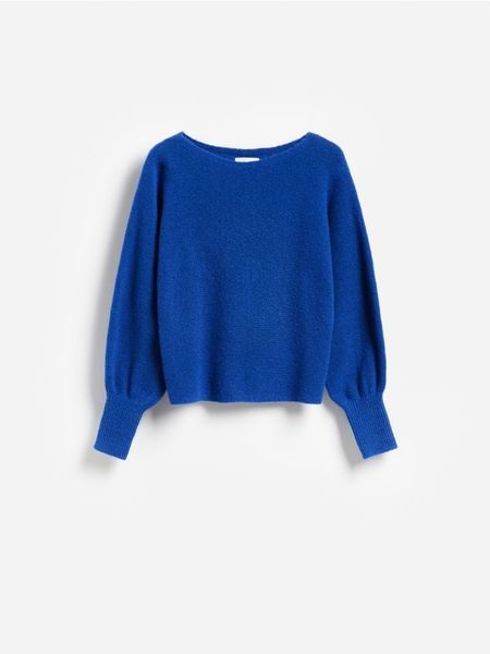 Sweter z dodatkiem wełny - niebieski. Niebieskie swetry damskie Reserved, l, bez wzorów, z dzianiny, bez kołnierzyka, bez ramiączek, bez kaptura. Za 129.99 zł.