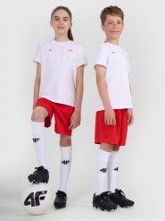4F Koszulka sportowa dziecięca 4F JUNIOR x Robert Lewandowski - biała 122/128 (6-8 lat). Białe bluzki dla dziewczynek 4f, bez wzorów, z dzianiny, bez kołnierzyka, bez ramiączek. Za 89.99 zł.