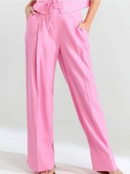 Spodnie wide leg w kant z domieszką lnu - różowy. Czerwone spodnie materiałowe damskie Sinsay, l, bez wzorów, z materiału. W wyprzedaży za 39.99 zł.