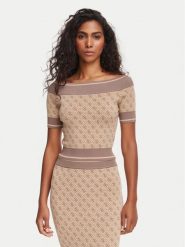 Guess Bluzka W6YR19 Z0962 Brązowy jasny Slim Fit. Brązowe bluzki damskie Guess, m, z aplikacjami, z syntetyku, bez kołnierzyka, bez ramiączek. Za 344.99 zł.