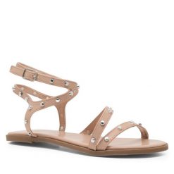 Sandały DeeZee. Brązowe sandały damskie DeeZee, bez wzorów, bez obcasa, na słupku, bez zapięcia. Za 159.99 zł.