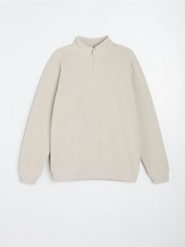 Bluza half-zip ze stójką - kremowy. Białe bluzy męskie Sinsay, l, bez wzorów, bez kaptura. Za 69.99 zł.