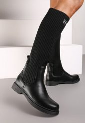 Czarne Płaskie Kozaki z Elastyczną Cholewką Hanine. Czarne kozaki damskie Renee, z jeansu, bez obcasa, na płaskiej podeszwie. Za 159.99 zł.