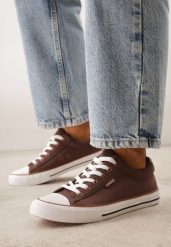 Brązowe Klasyczne Trampki do Kostki z Lamówką przy Podeszwie Kasiope. Brązowe obuwie sportowe damskie Born2be, bez wzorów, z jeansu. Za 59.99 zł.