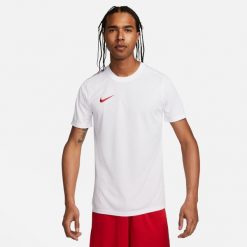 Koszulka treningowa męska Nike Park Vii. Białe koszulki sportowe męskie Nike, m, bez wzorów, bez kołnierzyka, bez ramiączek, do piłki nożnej. Za 139.00 zł.