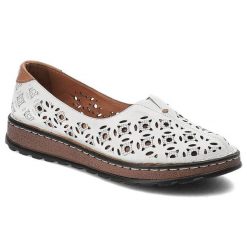 Białe Półbuty Artiker Wygodne Obuwie Damskie. Białe półbuty damskie Artiker, na wiosnę, w ażurowe wzory, bez obcasa, bez zapięcia. Za 249.00 zł.