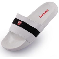Białe, czarne kapcie Ducati w kolorze białym. Białe kapcie damskie Ducati, bez wzorów, bez obcasa. Za 178.99 zł.