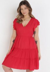 Czerwona Sukienka Callirea. Czerwone sukienki dla dziewczynek Born2be, na lato, bez wzorów, bez ramiączek. Za 59.99 zł.