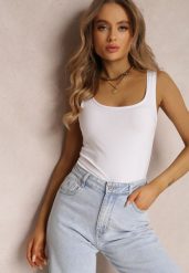 Biały Top Bawełniany Adynore. Białe bluzki damskie Renee, l, bez wzorów, z bawełny, bez kołnierzyka, bez ramiączek. Za 19.99 zł.
