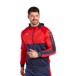 Kurtka treningowa z kapturem Erima Six Wings. Czerwone kurtki sportowe męskie Erima, m, bez wzorów, do piłki ręcznej. W wyprzedaży za 239.00 zł.