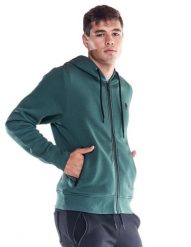 Męska, miękka bluza z kapturem i zamkiem błyskawicznym z ikoną lwa. Niebieskie bluzy męskie LEONE 1947 APPAREL, l, bez wzorów, z bawełny, z kapturem, na fitness i siłownię. Za 126.26 zł.