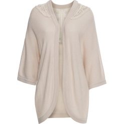 Sweter bez zapięcia z szydełkową wstawką bonprix beżowo-szary. Swetry damskie bonprix. Za 149.99 zł.