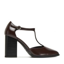 Półbuty JENNY. Brązowe półbuty damskie Jenny, bez wzorów, bez obcasa, na obcasie, bez zapięcia. Za 149.99 zł.