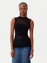 Morgan Bluzka 252-MJULIE Czarny Slim Fit. Czarne bluzki damskie Morgan, l, bez wzorów, z wiskozy, bez kołnierzyka, bez ramiączek. Za 199.99 zł.