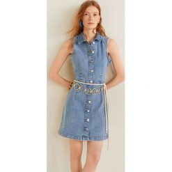 Mango - Sukienka Vicky. Niebieskie sukienki damskie Mango, l, bez wzorów, z bawełny, casualowe, bez kołnierzyka, bez ramiączek. Za 139.90 zł.