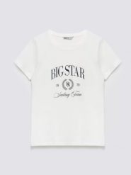 Koszulka damska z kontrastowym nadrukiem biała Ratta 100. Białe t-shirty damskie Big Star, l, bez wzorów, z dzianiny, eleganckie, bez kołnierzyka. Za 79.99 zł.