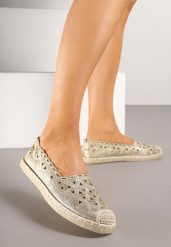 Złote Ażurowe Espadryle Vices z Ozdobną Plecionką Arivrae. Żółte espadryle damskie Born2be, na lato, w ażurowe wzory, eleganckie, bez obcasa, na płaskiej podeszwie, bez zapięcia. Za 49.99 zł.