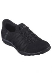 Buty sportowe Sneakersy damskie, Slip-ins: Breathe Easy - Roll With Me. Czarne obuwie sportowe damskie Skechers, bez wzorów, z materiału, trekkingowe. Za 299.99 zł.