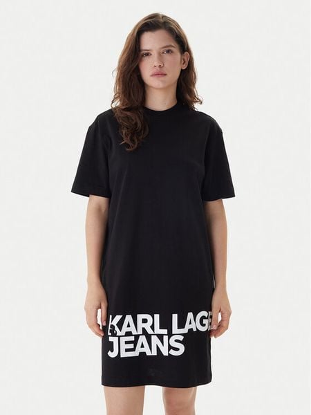 Karl Lagerfeld Jeans Sukienka codzienna B1W13054 Czarny Regular Fit. Czarne sukienki damskie Karl Lagerfeld Jeans, na co dzień, m, bez wzorów, z bawełny, bez kołnierzyka, bez ramiączek, proste. Za 439.99 zł.