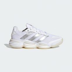 Buty Stabil 16 Indoor. Białe obuwie sportowe damskie Adidas, bez wzorów, z materiału, do piłki ręcznej. Za 699.00 zł.