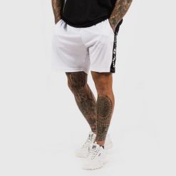 Szorty męskie fitness regular białe Vertical. Białe krótkie spodenki sportowe męskie GYMBEAM, l, bez wzorów, z materiału, na fitness i siłownię. Za 54.90 zł.