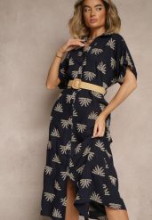 Granatowa Wiskozowa Sukienka o Koszulowym Kroju z Haftem i Paskiem z Klamrą Lioessa. Niebieskie sukienki damskie Renee, na co dzień, l, bez wzorów, z wiskozy, eleganckie, bez kołnierzyka, bez ramiączek, maxi, kopertowe. Za 109.99 zł.