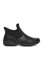 Rieker Botki CEO-L4677-00 Czarny. Czarne botki damskie Rieker, ze skóry, bez obcasa, na płaskiej podeszwie, bez zapięcia. Za 339.99 zł.