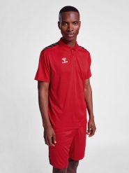 Koszulka sportowa Hummel Authentic Functional Polo. Czerwone koszulki sportowe męskie Hummel, l, bez wzorów, z materiału, bez kołnierzyka, bez ramiączek, na fitness i siłownię. Za 129.00 zł.