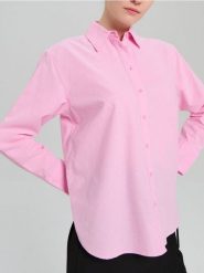 Bawełniana koszula oxford - różowy. Czerwone koszule damskie Sinsay, l, bez wzorów, z bawełny, bez kołnierzyka, bez ramiączek. Za 49.99 zł.