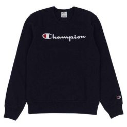 Męska Bluza Z Okrągłym Dekoltem. Niebieskie bluzy męskie Champion, m, z aplikacjami, z bawełny, z kapturem. Za 269.99 zł.