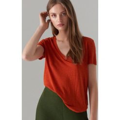 Koszulka z lnu - Pomarańczowy. Brązowe t-shirty damskie Mohito, l, bez wzorów, bez kołnierzyka. W wyprzedaży za 19.99 zł.