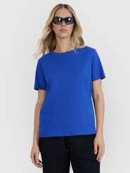 4F T-shirt oversize z nadrukiem damski - niebieski M. Niebieskie koszulki sportowe damskie 4f, m, bez wzorów, z bawełny, klasyczne, bez kołnierzyka. W wyprzedaży za 29.99 zł.