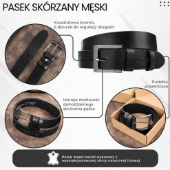 Pasek męski skórzany premium z klasyczną klamrą elegancki czarny 120 cm Paolo Peruzzi PG-10-BL-120. Czarne paski damskie bez wzorów, z materiału, casualowe. Za 69.00 zł.