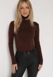 Brązowy Golf z Bawełną o Prostym Kroju Mevoresa. Brązowe swetry damskie Born2be, bez wzorów, z bawełny, eleganckie, bez kołnierzyka, bez ramiączek, bez kaptura. Za 59.99 zł.